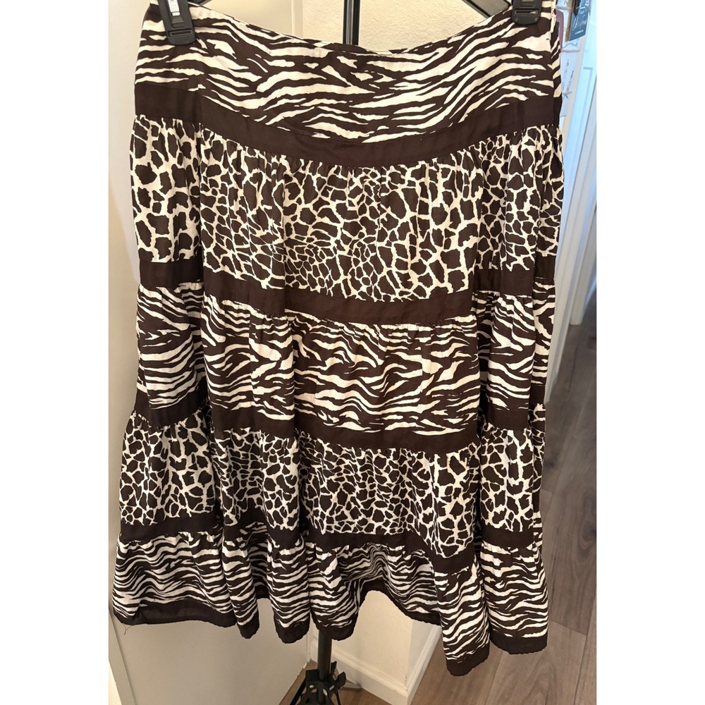 Jones New York Signature Animal Print Tiered Midi Skirt Brown Zebra Giraffe 10 - Picture 2 of 6